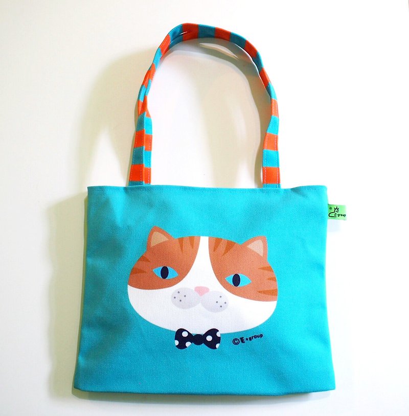 E*group shoulder bag double-sided design Ameow Teal canvas bag tote bag shoulder bag cat - Handbags & Totes - Other Materials Green