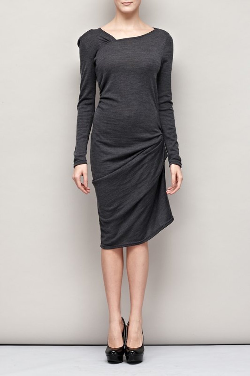 Waist Drapping Sweater Dress - One Piece Dresses - Other Materials Gray