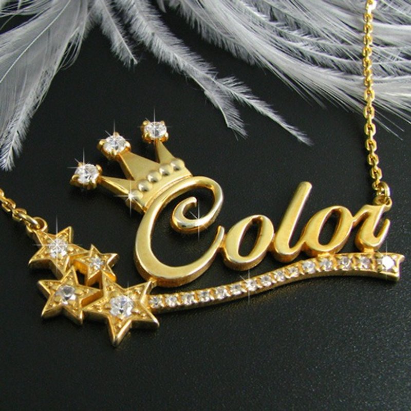 Customized. 925 Sterling Silver Jewelry SNP00072-Crown Star Diamond Flower Frame Name Necklace - สร้อยติดคอ - โลหะ 