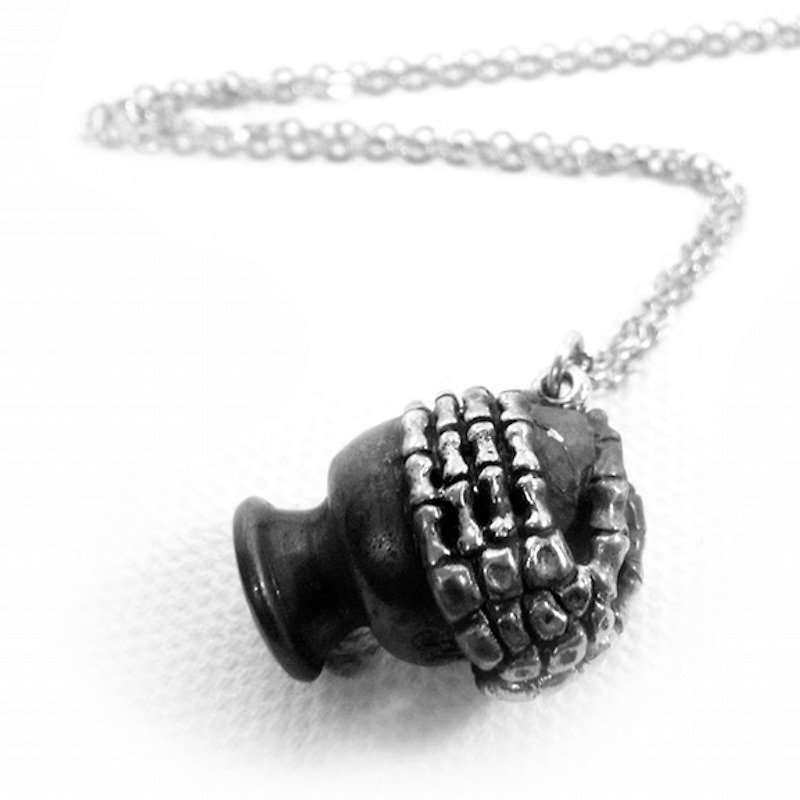 Zodiac pendant Water Bearer bone for Aquarius in white bronze and oxidized antique color ,Rocker jewelry ,Skull jewelry,Biker jewelry - 項鍊 - 其他金屬 