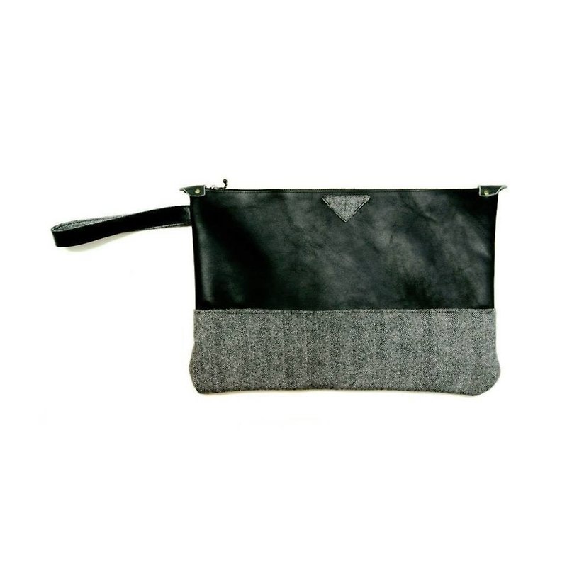 [Manual] British possessions Lady Han (this cloth out of print, you can pick another color) Herringbone wool material Clutch - Other - Genuine Leather Black