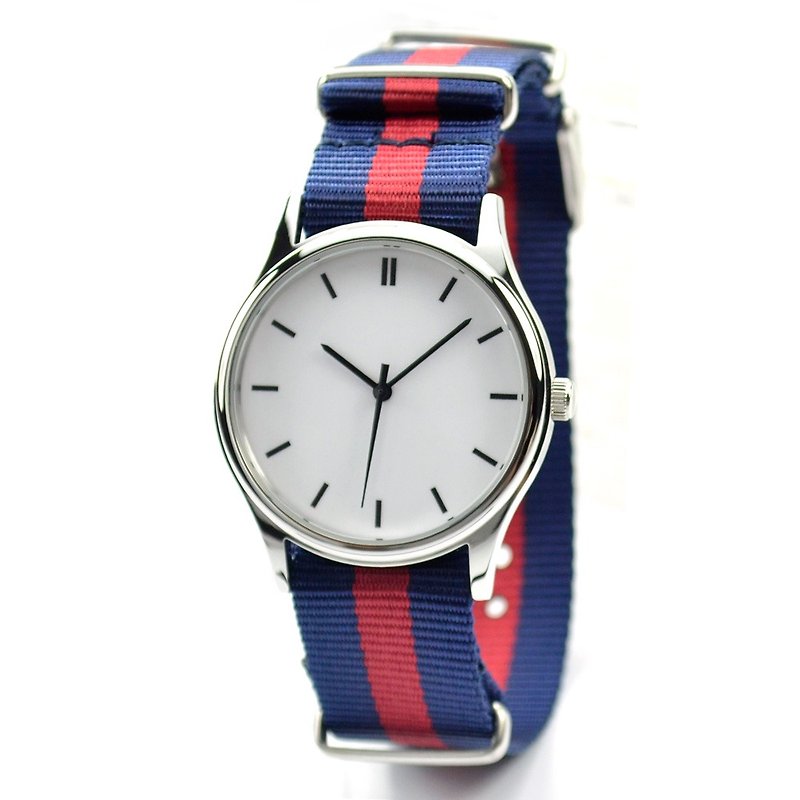 簡約手錶(白面黑條紋) 配雙色尼龍帶 - 男裝錶/中性錶 - 其他金屬 多色