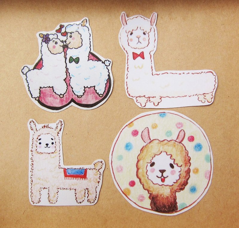 Hand-painted illustration style completely waterproof stickers alpaca alpaca four - Stickers - Waterproof Material Multicolor
