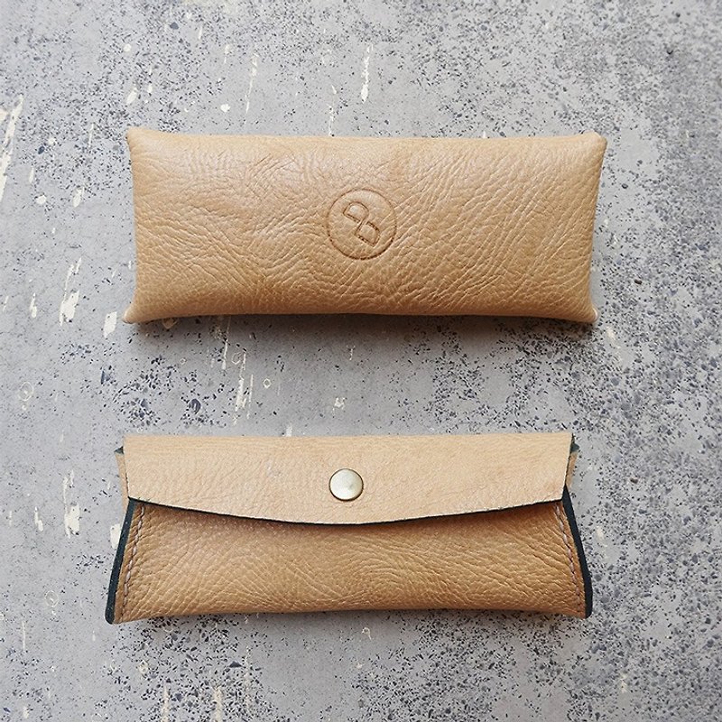 DUAL - Full Sew vegetable-tanned cowhide leather pencil case / glasses case - light camel - Pencil Cases - Genuine Leather Pink