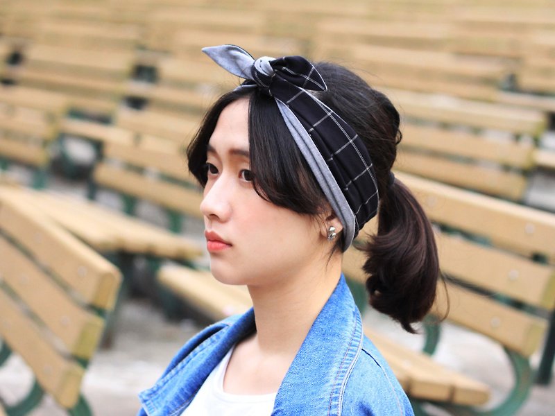 【The MAMA's Closet】Checked Series (Black) / Scarf - Hair Accessories - Other Materials Black