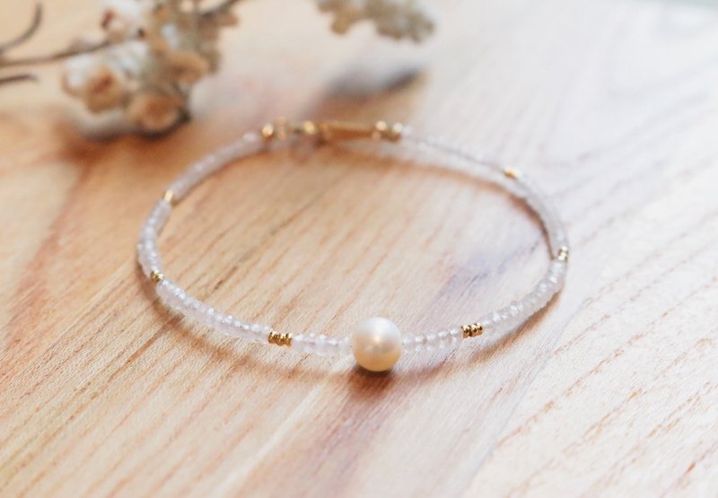 Bracelet Moonstone Semi- Gemstone Pearl-White- - สร้อยข้อมือ - เครื่องเพชรพลอย ขาว