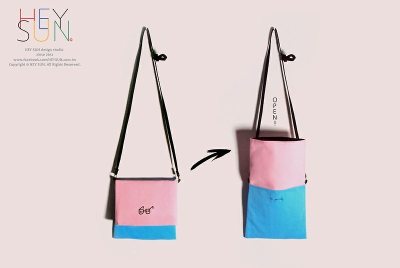 【M0164】書呆子粉嫩撞色對摺包 - 側背包/斜孭袋 - 其他材質 粉紅色