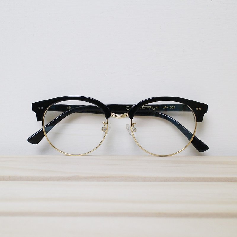 復古歐美眉框  極品圓框 亮黑鏡框 眼鏡 - กรอบแว่นตา - พลาสติก สีดำ