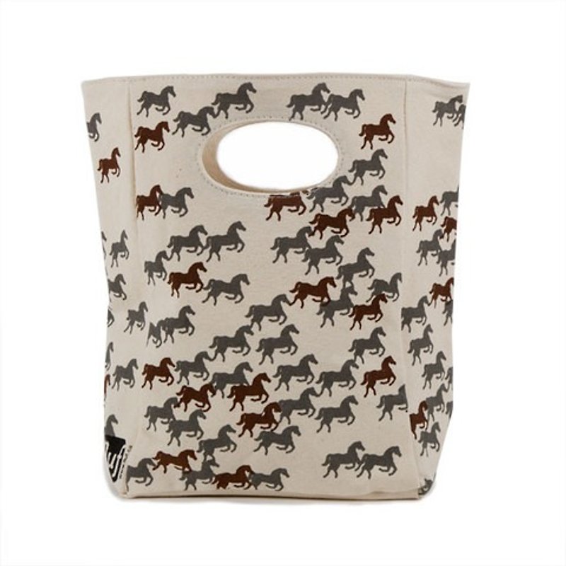 【Customized Gift】Canadian Fluf Organic Cotton-Handbag 【Walking Horses】 - กระเป๋าถือ - ผ้าฝ้าย/ผ้าลินิน สีกากี