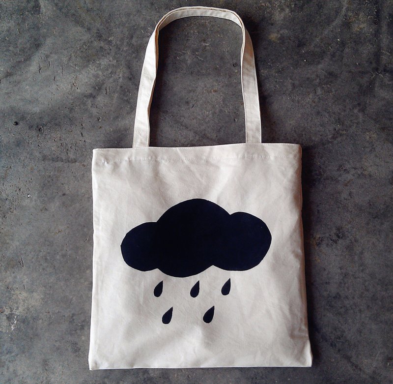 【下雨天】TCThandmade 手印棉布袋 肩背購物袋/環保袋/書包 - 側背包/斜孭袋 - 其他材質 白色