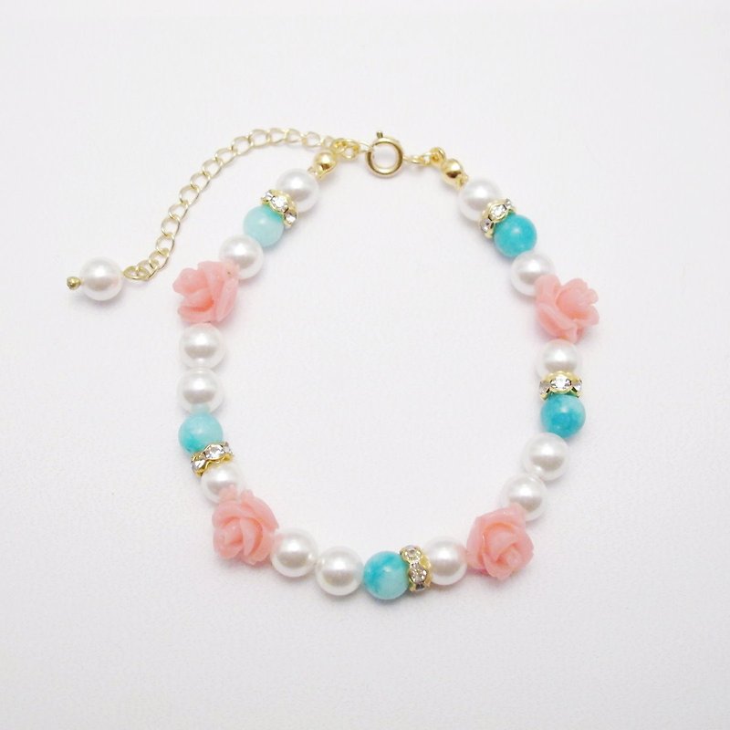 Orange Mu] [MUCHU limited. Coral Rose pearl Amazonite bracelet / bracelet LB033 - สร้อยข้อมือ - วัสดุอื่นๆ หลากหลายสี