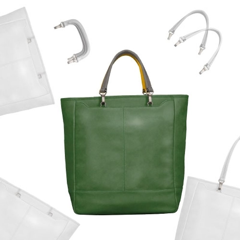 WHISKY handle custom leather tote bag (mint leaf) - กระเป๋าถือ - หนังแท้ สีเขียว