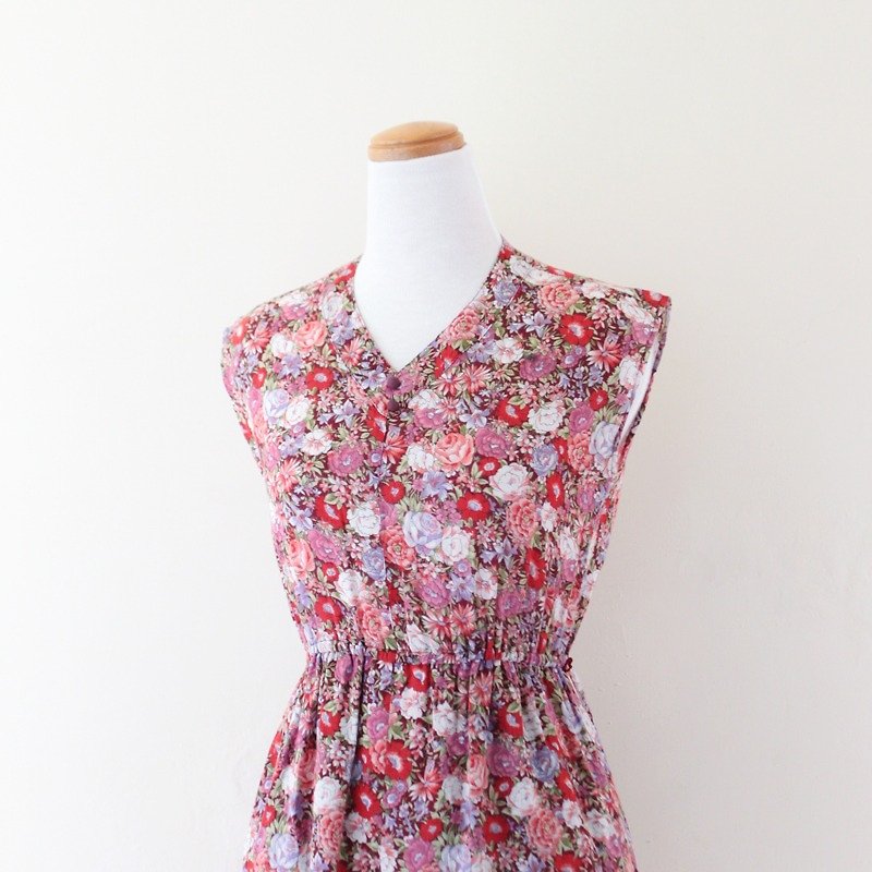 [RE0708D394] Great vintage red line full version flowers cotton vintage dress - One Piece Dresses - Other Materials Red