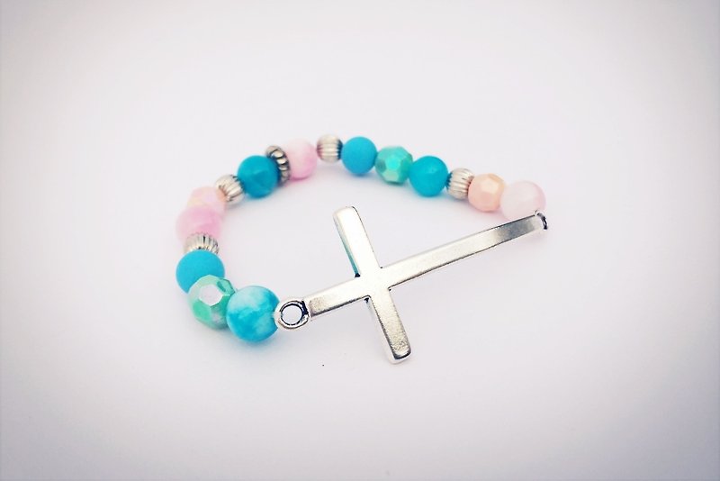 Green, blue and silver Cross - Bracelets - Other Materials Blue