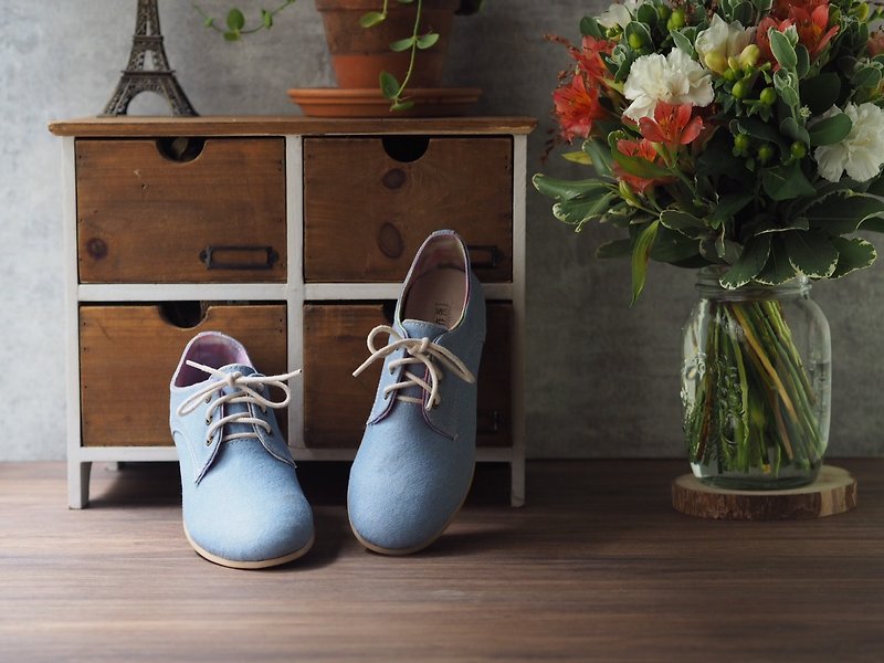 He loves flowers handmade shoes Germany - aqua blue single Ningbu - Women's Casual Shoes - Genuine Leather White