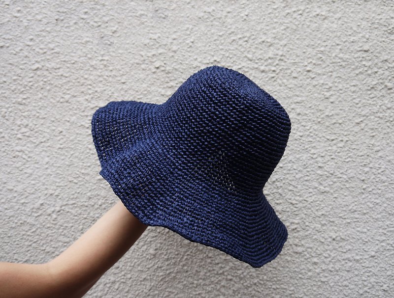 Mother's Handmade Hat-Summer Paper Rope Hat Dark Blue/Mother's Day - Hats & Caps - Paper Blue