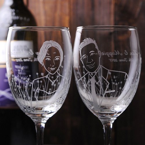 MSA玻璃雕刻 (一對價)350cc【結婚肖像對杯】(寫實版)秘密花園 情人節人像酒杯
