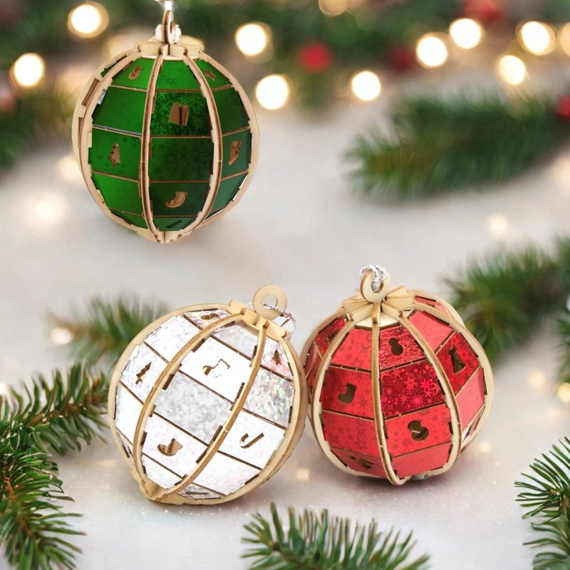 聖誕樹裝飾球木拼圖 一套三件 - 拼圖 - 木頭 