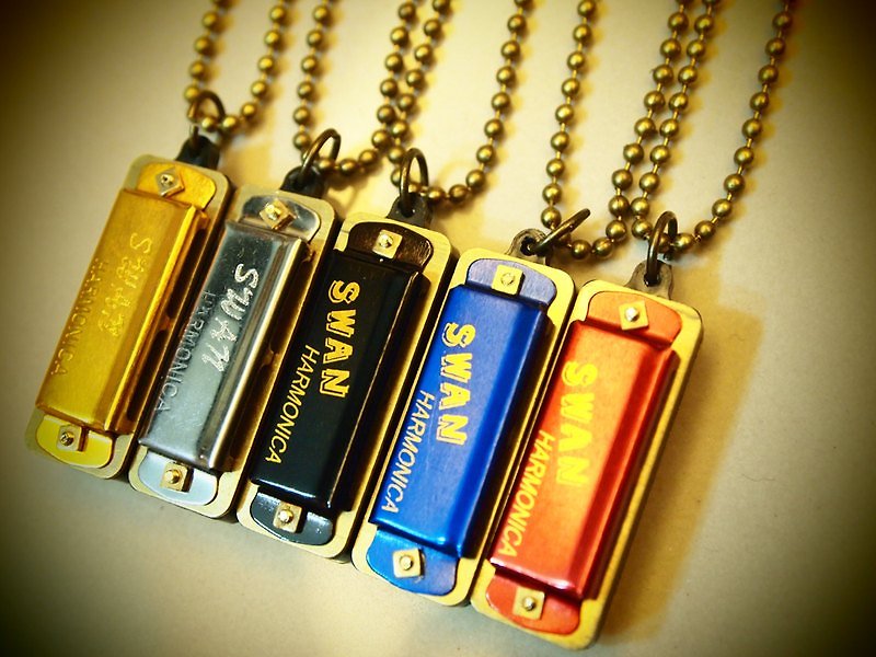 Vintage Mini Harmonica Long Necklace Mini harmonica round bead chain - Long Necklaces - Other Materials Multicolor