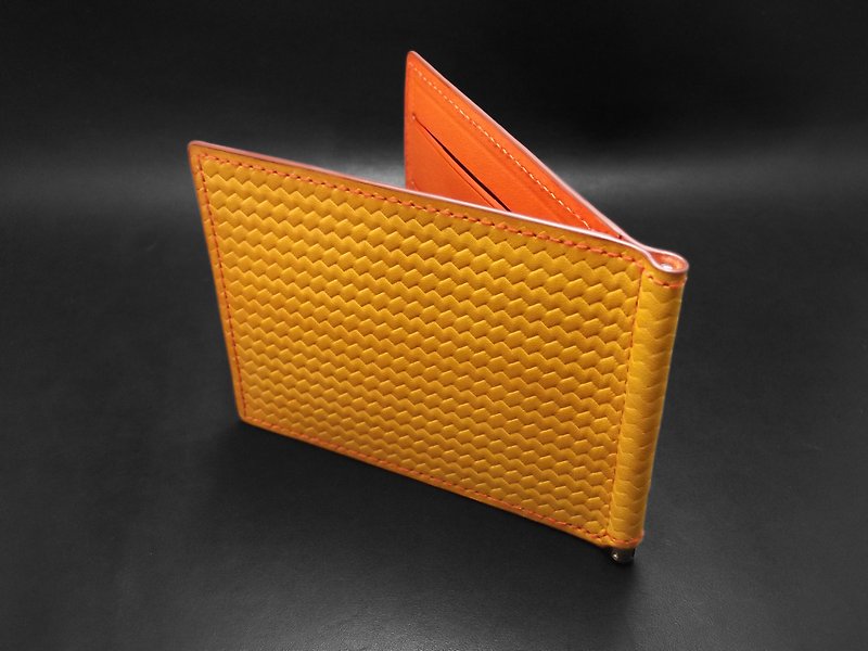 APEE Leather Handmade~Banknote Clip~Twill Weave~Ming Yellow/Honey Citrus - Wallets - Genuine Leather 