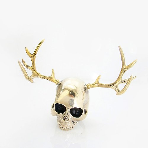 MAFIA JEWELRY Skull with stag horn ring ,Rocker jewelry ,Skull jewelry,Biker jewelry