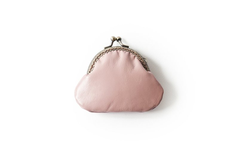 Sheepskin mouth gold purse - pink - Coin Purses - Genuine Leather Pink