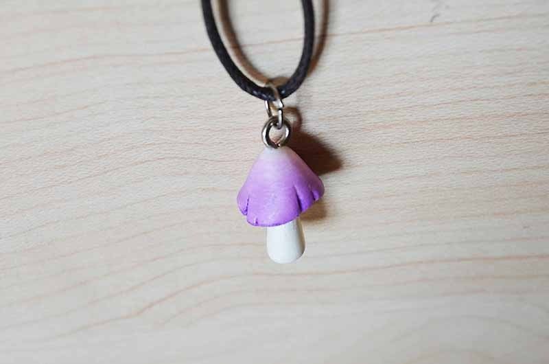 Hand-made necklace / only this one / white purple mushroom - Necklaces - Acrylic Purple