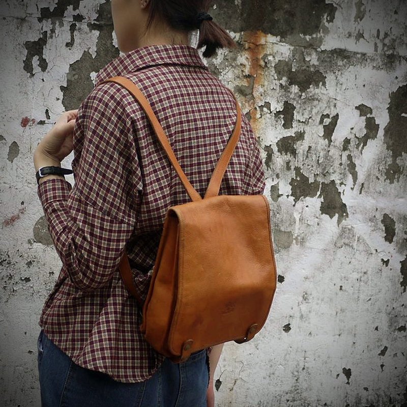 ShiKa夕卡//Vintage Bag 義大利il bisonte經典牛皮後背包 - 後背包/背包/書包 - 真皮 咖啡色