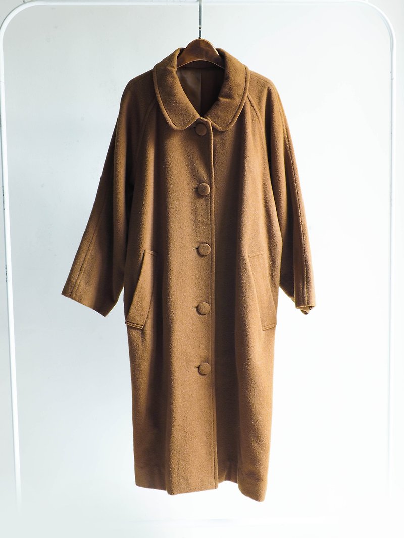 River Hill - Japanese-style curry brown antique tea packages sheep wool coat jacket wool hair vintage wool vintage overcoat oversize - Women's Casual & Functional Jackets - Wool Brown
