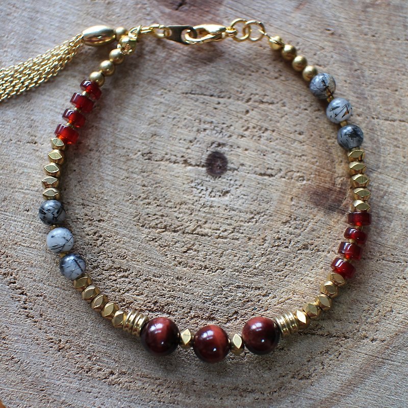 Muse natural wind series NO.81 red carnelian red tiger jealous brass bracelet - Bracelets - Other Materials Red