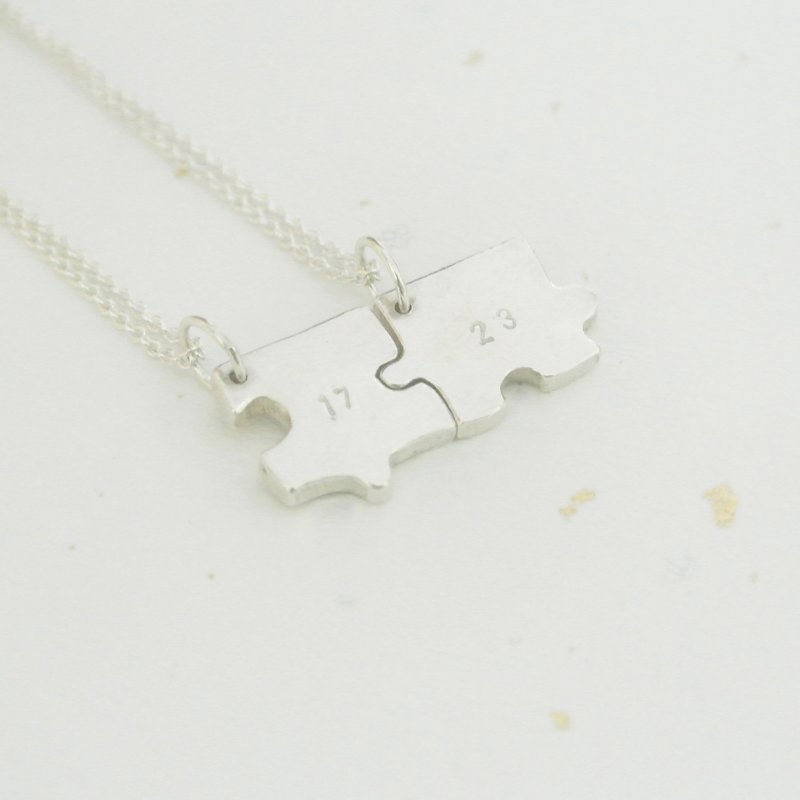 (Christmas Exchange/Couple Gifts) Customized-Puzzle Men and Women Pair Chain Set Sterling Silver (feeling within 3 words) - Necklaces - Other Metals 
