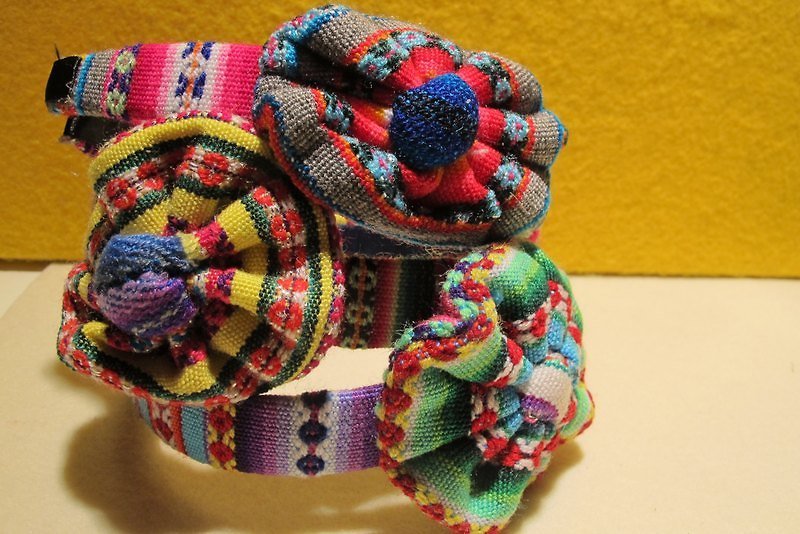 印加織布小花手工髮箍 - ヘアアクセサリー - その他の素材 多色