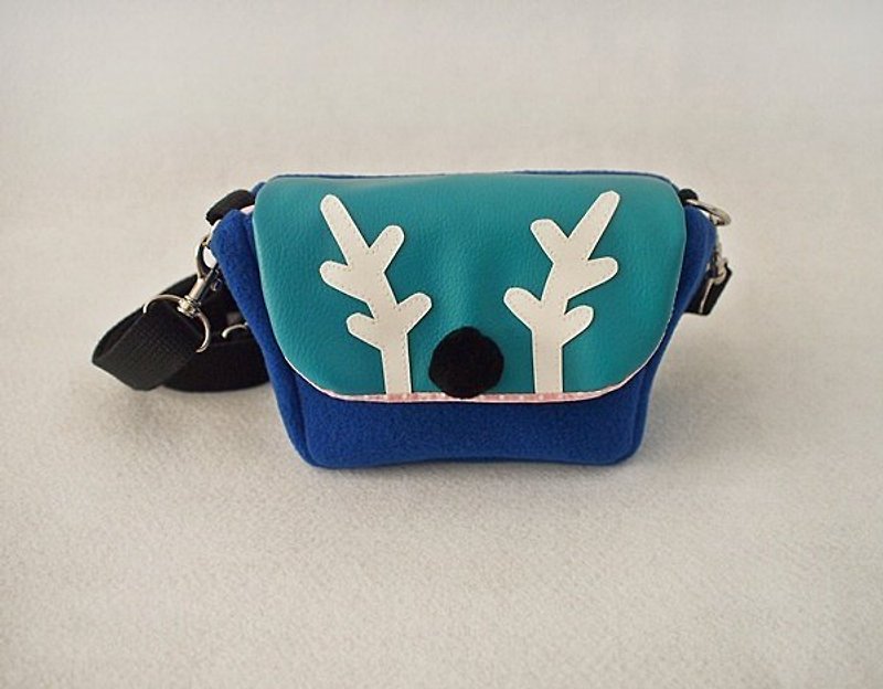 hairmo。聖誕麋鹿側背相機包 / 化妝包-藍綠 - Camera Bags & Camera Cases - Other Materials Blue