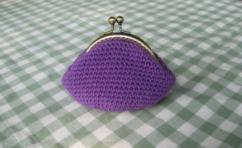 Minibobi手織-青銅巧巧口金包/零錢包-葡萄紫 - 零錢包/小錢包 - 棉．麻 紫色