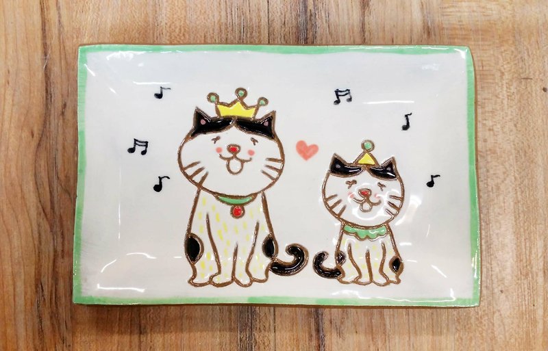 【造型盤】貓咪小王子─愛唱歌的貓 - 碟子/醬料碟 - 陶 