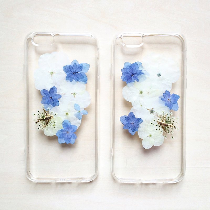 あじさい/青と白のアジサイ/ /本物の花の押し花の電話シェルiPhone5の/ 5S / 6 / 6S /プラス/ 7 / 7Plus - スマホケース - その他の素材 