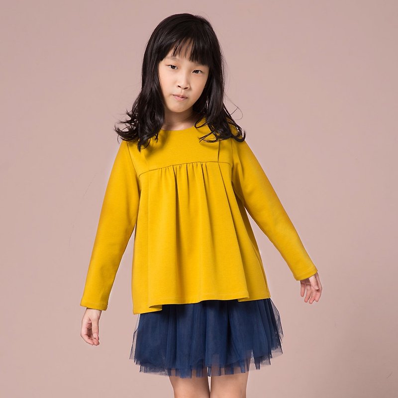 Ángeles-安荷設計師童裝藍/黃肩打摺拼接上衣(2歲至7歲) - 其他 - 棉．麻 多色