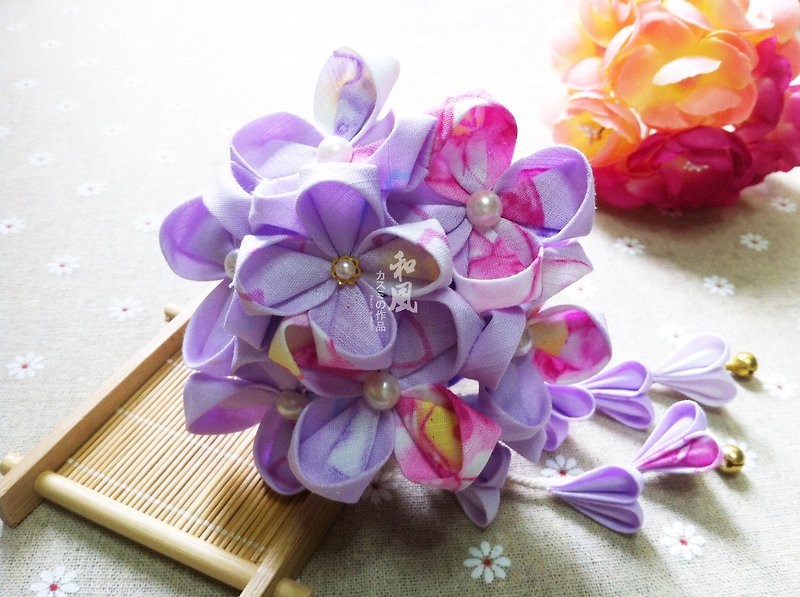 Japanese handmade flower hydrangea hair 簪 女 female retro and wind hair 簪 kimono yukata COS - Hair Accessories - Other Materials Purple