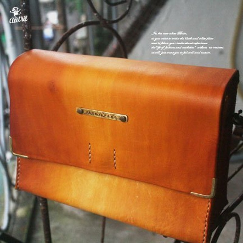 atwill. SUNSET dusk pack. Handmade native brushed cowhide buckle side backpack - Messenger Bags & Sling Bags - Genuine Leather Orange