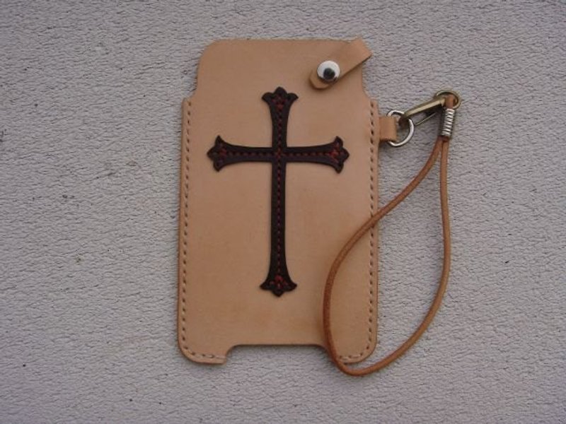 [ISSIS] Holy Cross Knight Emblem Shaped Handmade Leather Case - Badges & Pins - Genuine Leather Gold