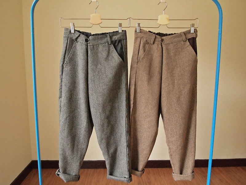 Retro design discount Nepalese wool pants / brown - กางเกงขายาว - ผ้าฝ้าย/ผ้าลินิน สีเทา
