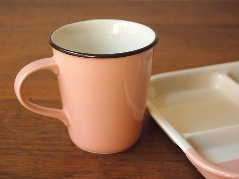 Japan IZAWA Broche French wind chop miter line pattern mug pink sand - Mugs - Other Materials Pink