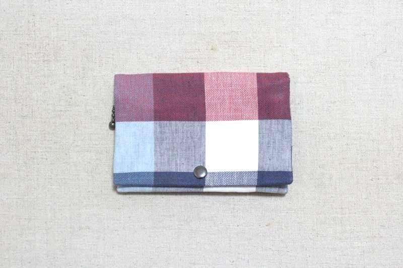 Multilevel purse - red and blue-dyed plaid - กระเป๋าใส่เหรียญ - วัสดุอื่นๆ สีน้ำเงิน