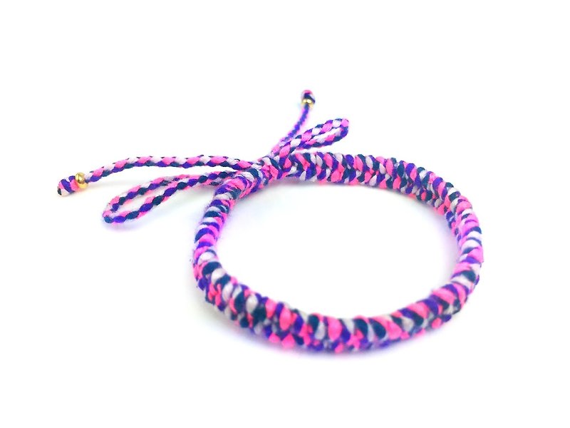 「ピンク・ブルー・パープル日本輸入手織りロープ×」 - ブレスレット - コットン・麻 多色