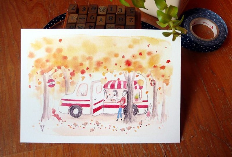 Autumn car house postcard - Cards & Postcards - Paper Orange