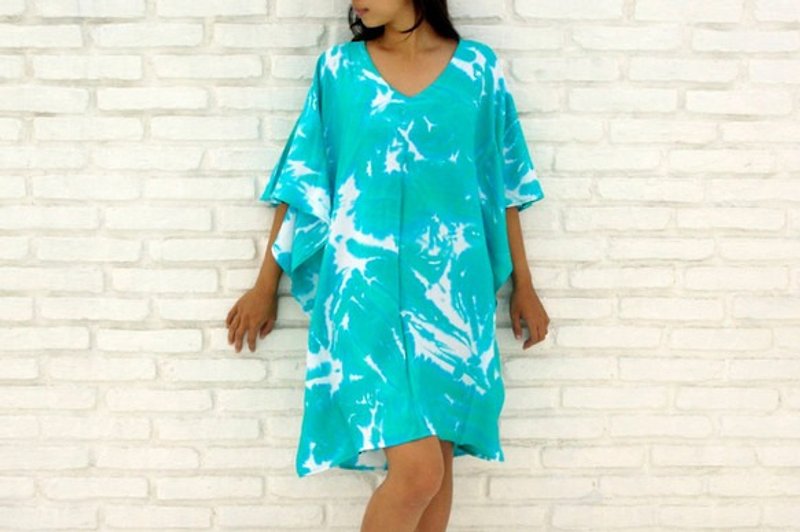 Uneven dyed butterfly dress <Sky> - One Piece Dresses - Other Materials Green