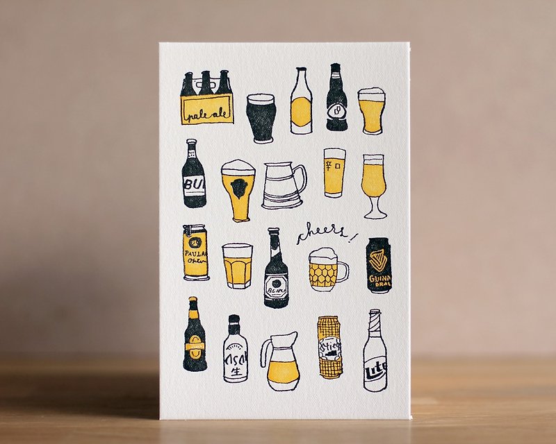'Lots of Beer' Letterpress Print/ Postcard - Cards & Postcards - Paper Yellow