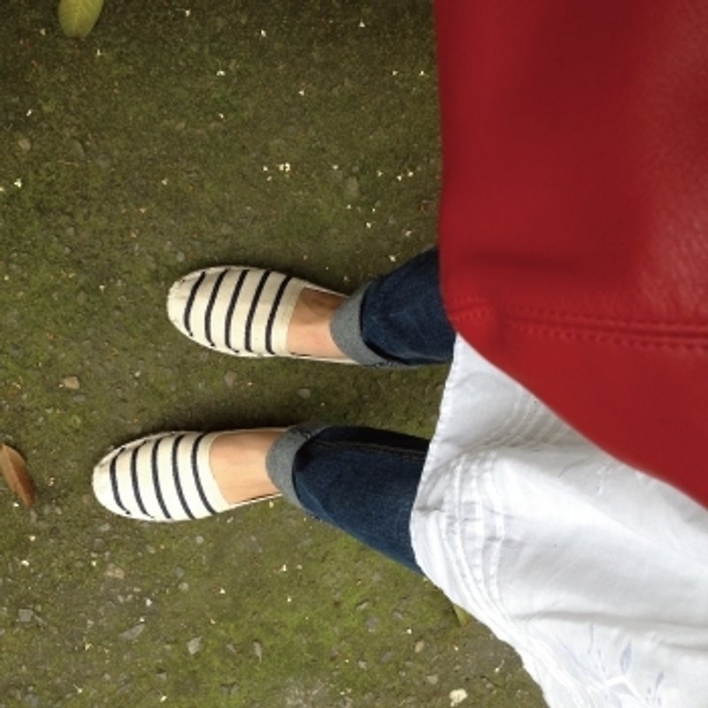 Espadrilles法國草編鞋(畢卡索藍白條紋) - 女休閒鞋/帆布鞋 - 植物．花 白色