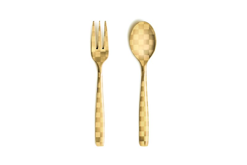 Perrocaliente checkerboard pattern dessert cutlery set / Gold - Cutlery & Flatware - Other Metals Gold