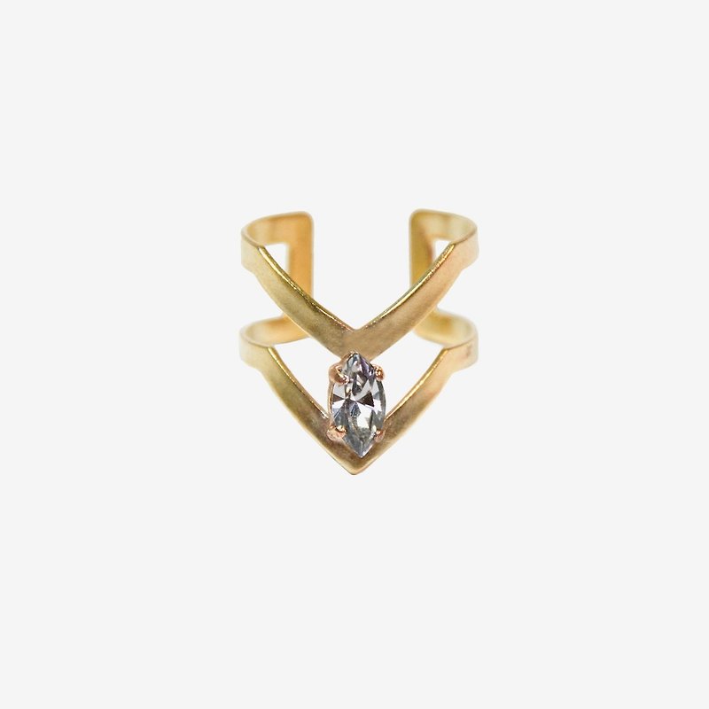 [Indigo] Simple Triangle Brass Ring with Smoky Mauve Navette Rhinestone - General Rings - Other Metals Gold